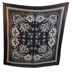 Black Paisley Square Scarf Bandana Print Silk Feel Accessory Neck Head Wrap 27 i